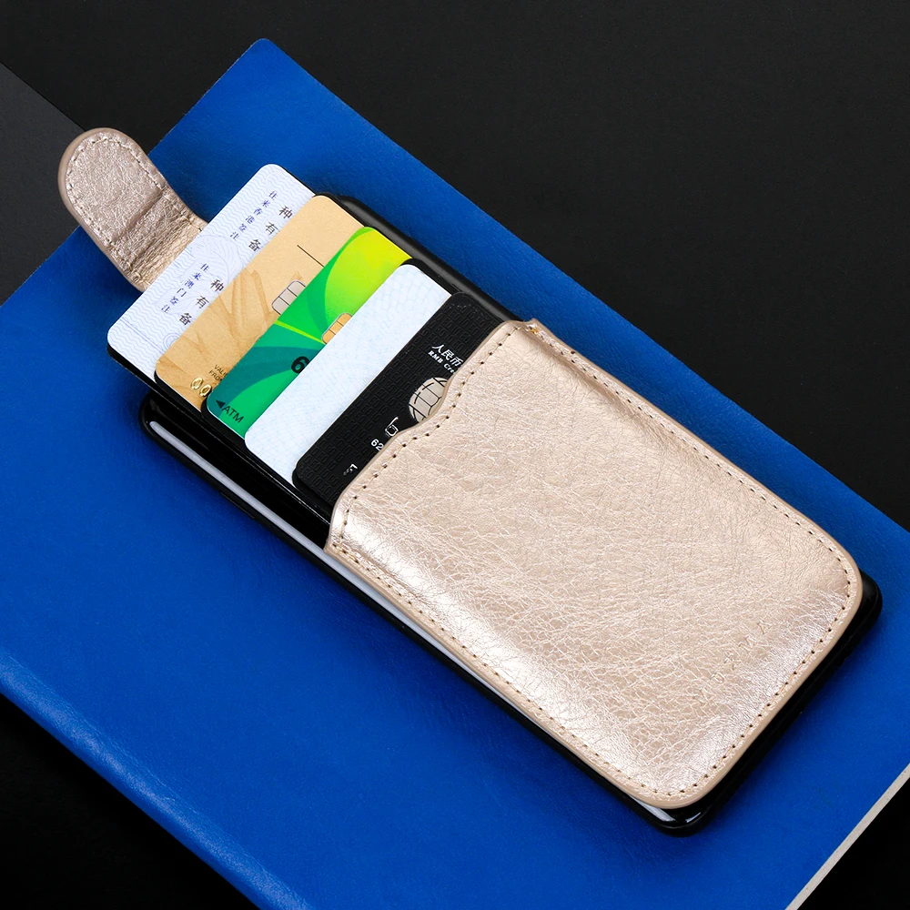 

5 Card Bits Card Pockets PU Leather Phone ID Card Holder for Men Women Wallet Card Holder Bag Adhesive Case Pouch