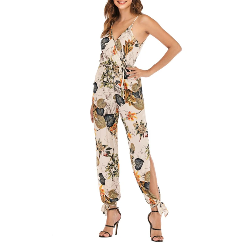 

Big Size Women's Romper Retro Print Jumpsuit 2019 V Neck High Waist Jumpsuit Sexy Spaghetti Strap Overall Romper Clothing S-3XL