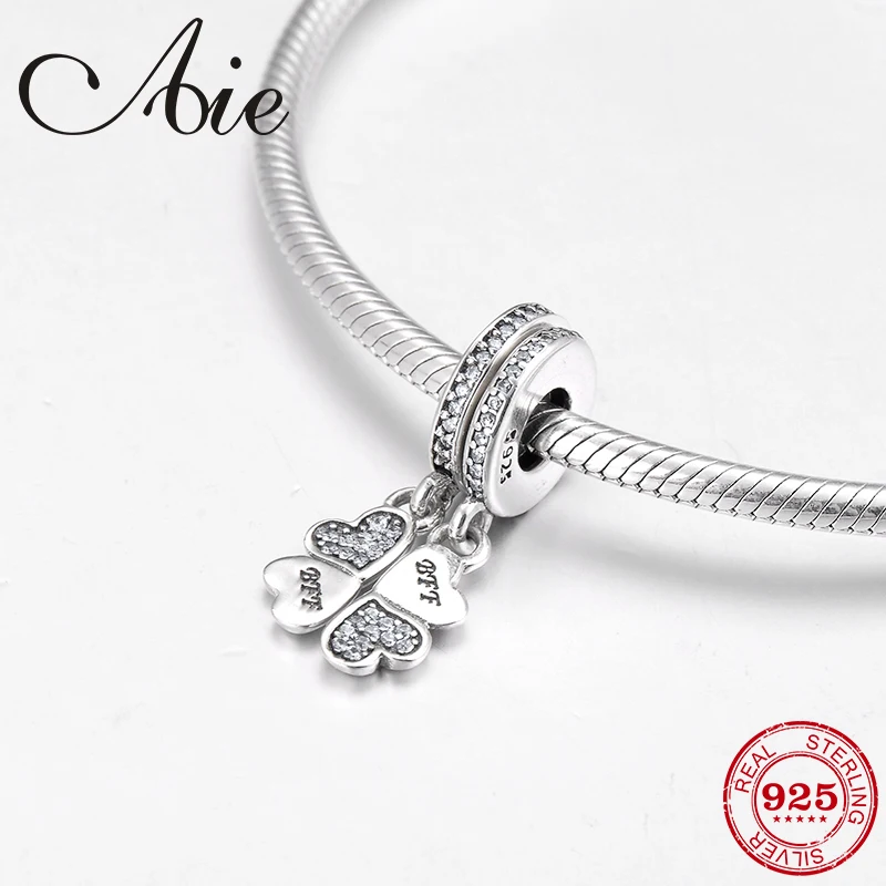 Clover shape for friends gift 925 Sterling Silver clear CZ fine Pendant Bead Fit Original European Charm Bracelet Jewelry making | Украшения