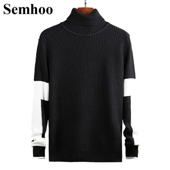 

New Thick Section O-neck Pullover Mens Sweaters For 2019 Business Casual Turtleneck Patchwork Long Sleeve Winter Men Sweater