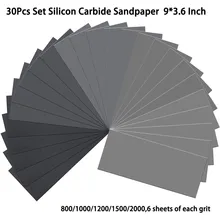 Papier de verre en carbure de silicium noir, 30 pièces, papier de verre humide et sec pour le bois, polissage automobile, finition de meubles en bois 