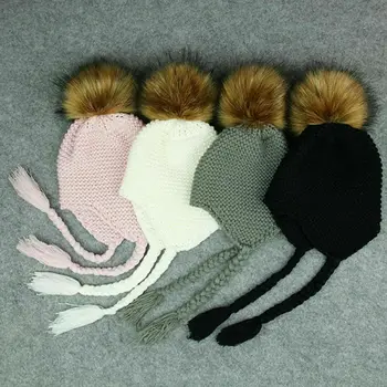 

2019 Brand New Style Big Pompom Kids Baby Hat Winter Warm Knitted Girl Cap Bonnet Crochet Ball Beanie