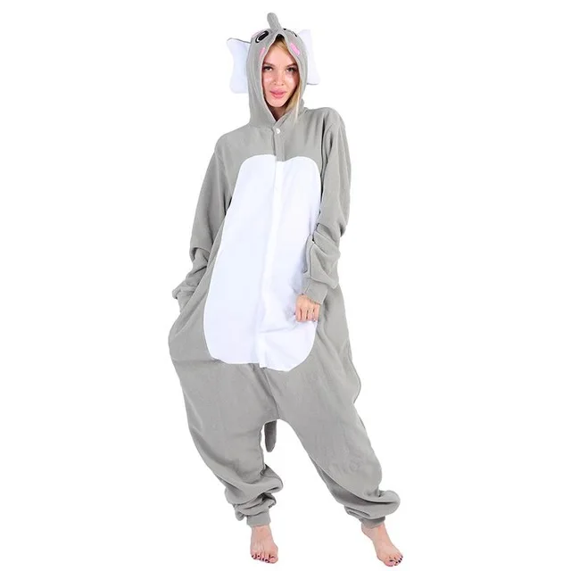 Кигуруми ЛИСА пижамы женщины мужчины взрослые пара Аниме Onesie фестиваль вечерние пижамы животных лиса с капюшоном флис единорог пижамы XL - Цвет: Elephant