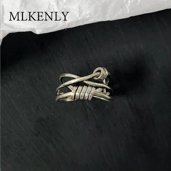 

MLKENLY Multi-layered Crossing Smart Rotating Small Circle Retro 925 Sterling Silver Index Finger open Ring for women punk party