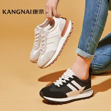 

KANGNAI Women Shoes Flat Platform Lace-Up Thick Sole Lightweight Round Toe Sneakers Female Casual Shoes