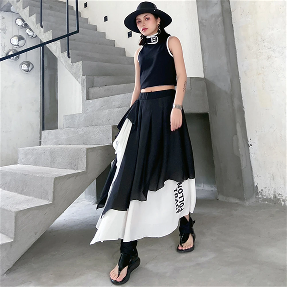 

2020 New Spring Autumn Irregular Women Skirt Original Design Fashion Skirts Big Size High Waist Loose Ladies Skirt Asymmetric