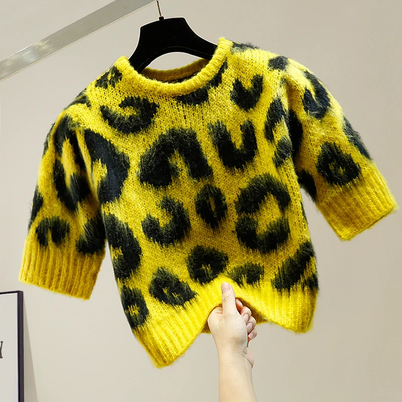 

Half Sleeve Round Neck Pullover Sweater Female 2020 Autumn New Style Cropped All-match Temperament Jumper Ladies Tops Pull Femme