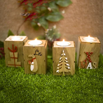 

Creativity Candle Holder Tea Light Fairy Wood Craft Christmas Square Candlestick Stand Xmas Gift Decorations Decor DF50CH