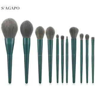 

S'AGAPO 11pcs Makeup Brushes Set Tool Cosmetic Foundation Eye Shadow Blush Blending Lip Eyeliner Face Beauty Make Up Brushes Set