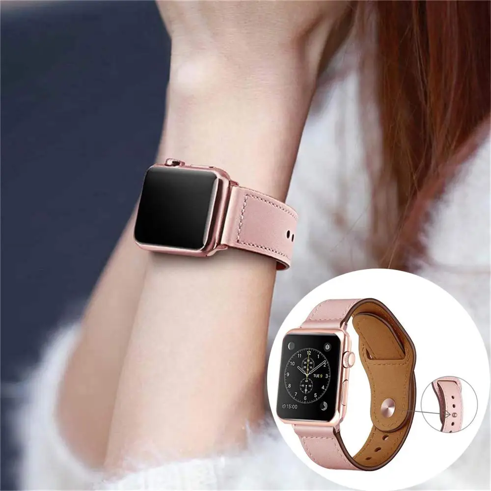 

Double Color Genuine Leather Band for Apple watch series 5 4 3 Soft Brilliant Sports Strap for iWatch 38mm 42mm 40mm 44mm pink iwatch 22mm Bands 20mm bracelet 44mm 40mm strap Apple watch leather band Serie 5 woman men