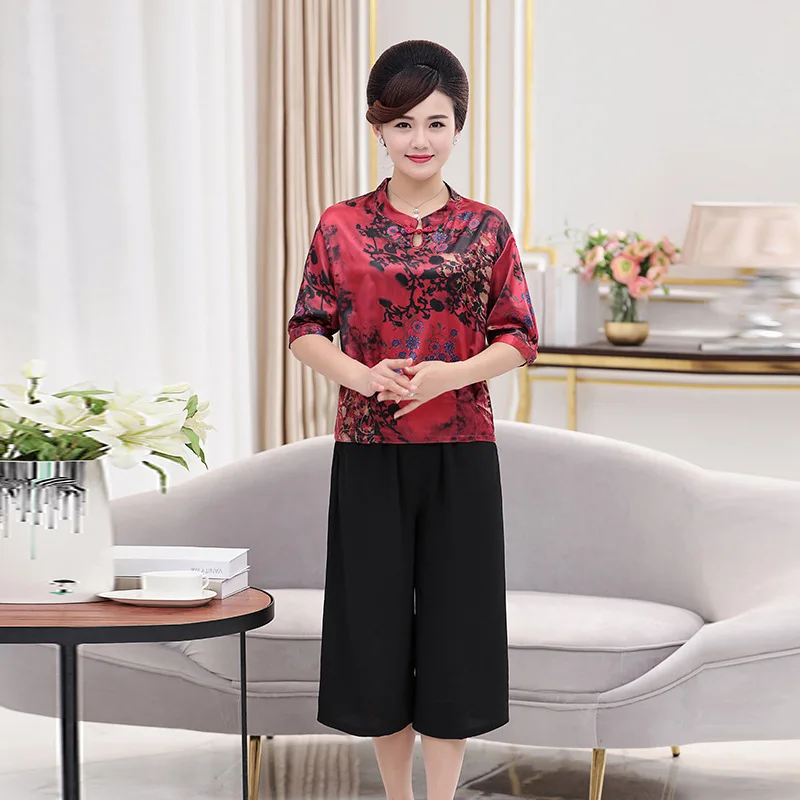 

Mom Summer Wear Short Sleeve T-shirt Middle-aged 2018 New Style Fashion Set Middle-aged WOMEN'S Apparels Summer Casual Two-Piece