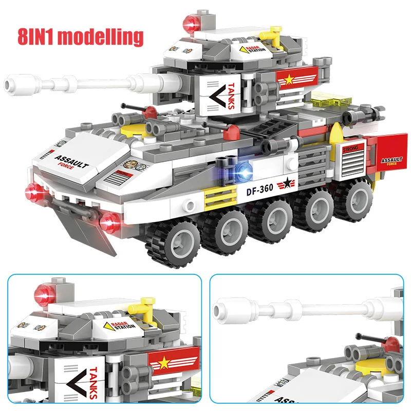  491pcs DIY Wheeled Armored Tank Model Building Blocks Legoingly Military Aircraft Car Turck Soldier