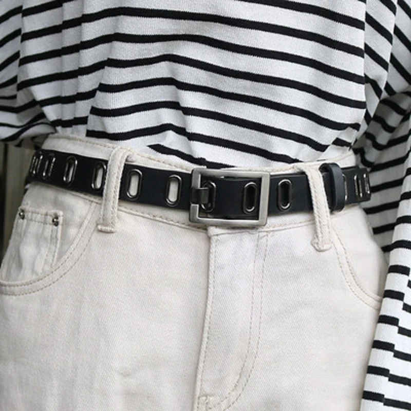 

BLA Unisex Jeans Black PU Belt Square Metal Buckle Waistband Women College Student Designer Waist Strap cinturones para mujer
