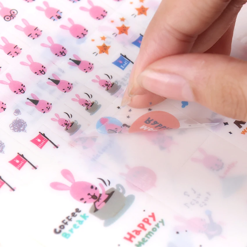 Корейские канцелярские наклейки s милый кролик поколения декоративные наклейки милые животные ПВХ прозрачные DIY наклейки s для дневника 6 шт