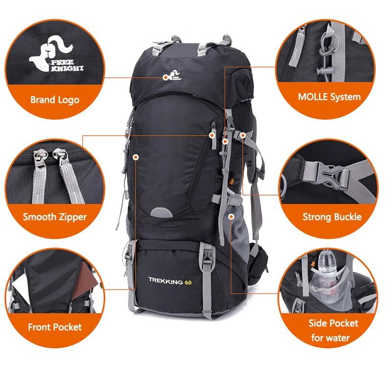 Günstig 60L Wasserdicht Wandern Camping Tasche Frau Outdoor Trekking Reise Rucksack Armee Mann Jagd Berg Rucksäcke Regen Abdeckung Rucksack