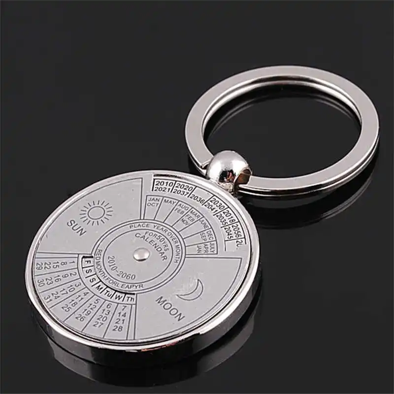 

50 Years Perpetual Calendar Alloy Key Chain Keyring Ring Silver Keychain Keyfob