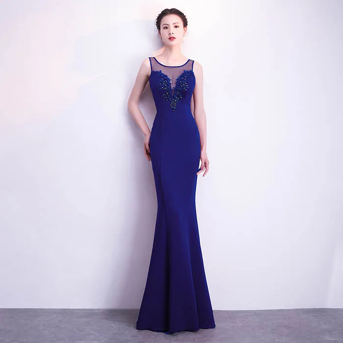 DEERVEADO сексуальные прозрачные длинные вечерние платья Robe De Soiree официальное вечернее платье вечерние платья-русалки платье K1005 - Цвет: Тёмно-синий
