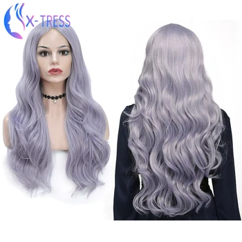

Long Romantic Curly Blue Colored Synthetic Women's Wig Fully Soft 26inch X-TRESS Colorful Wig Heat Resistant Daily Cosplay Hair