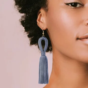 

Boho Jewelry Bohemian Tassel Earrings for Women Handmade Long Cotton Silk Drop Dangle Hoop Geometric Earrings Christmas Gift