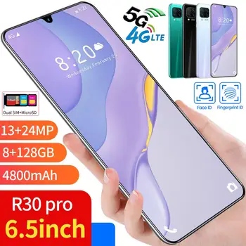 

2020 New R30PRO 8G RAM 256G ROM Dual SIM Card 6.5 Inch Full-screen Snapgragon 855 Deca Core 5G Network Mobile Phone(with case)