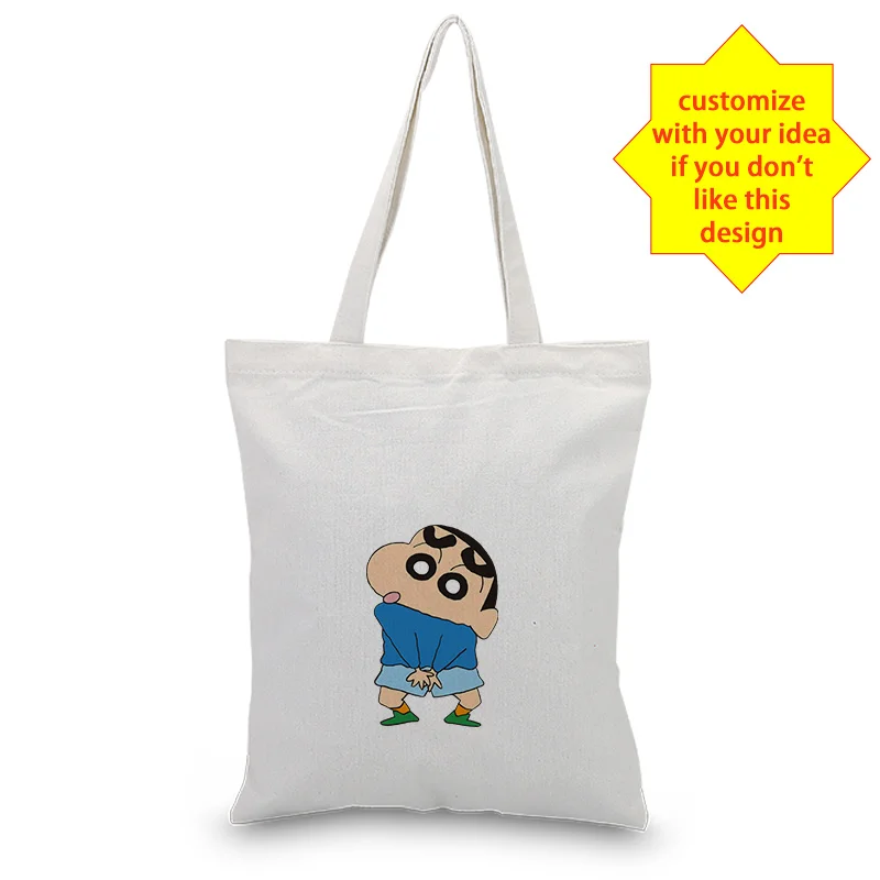 Crayon Shin-chan Сумка-тоут для ежедневного использования холст текст DIY печать на заказ логотип сумка для покупок эко многоразовая утилизация
