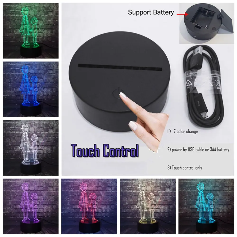 USB 7 Color Change Рик и Морти комикс Юмор учёные мультфильм трещина светильник светодиодный 7 цветов изменить безопасный для ребенка спальный ночной Светильник модный детский подарок - Испускаемый цвет: USB 7 Color Change