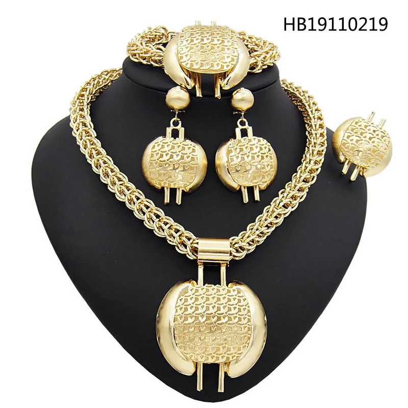

Yulaili New Fashion Dubai Jewelry Sets for Women Gold Big Pendant Necklace Earrings Bracelet Ring Nigeria Wedding Bridal Jewelry