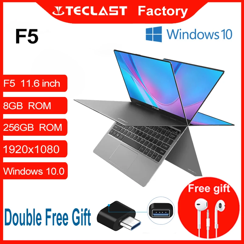 Teclast F5 laptop Windows10 Notebook 11.6" 8GB RAM 256GB SSD Intel Celeron N4100 IPS Touch Screen 360° Rotating 1920*1080 Type-C-0