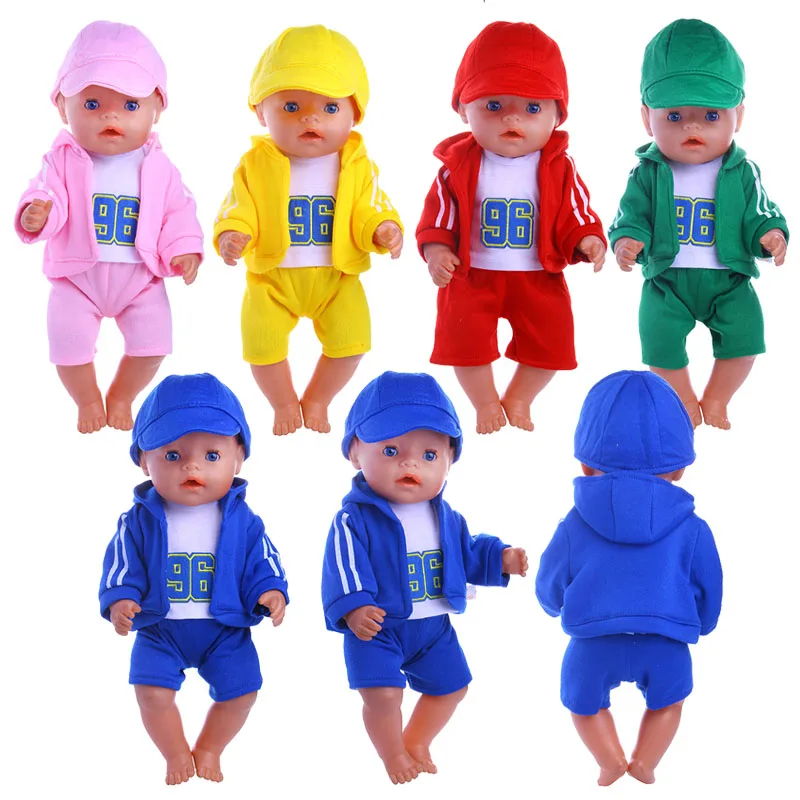 

4Pcs Sports Set=Hat+Clothes+T-shirt+Pants For18 Inch American&43 CM Born Baby Doll Clothes Accessories Generation Christmas Gift