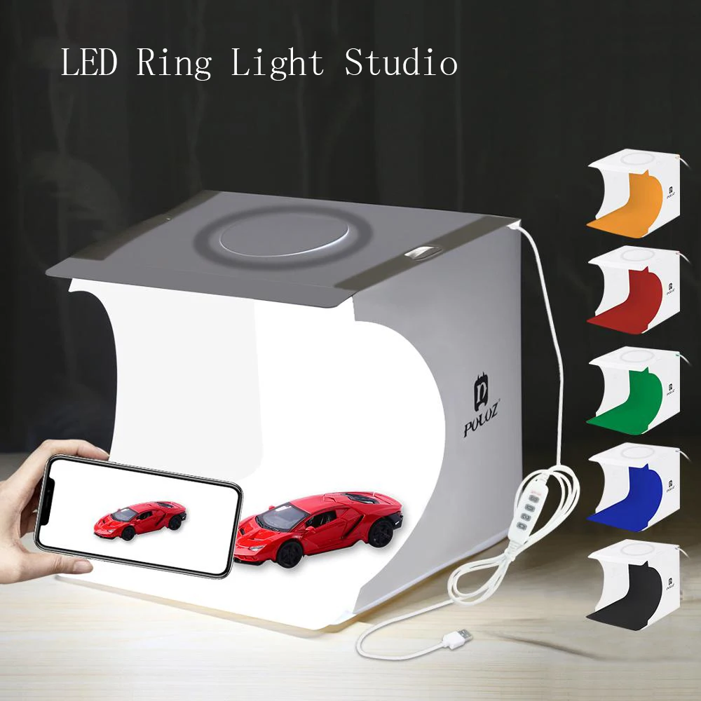 LED Ring Light Studio Photography Mini Folding Dimmable Lightbox Ring