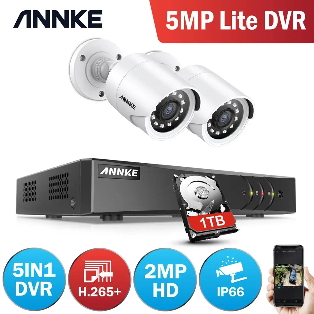 ANNKE 4 канальный 5 в 1 DVR система видеонаблюдения 2 0 Мп ИК IP66 Наружные камеры