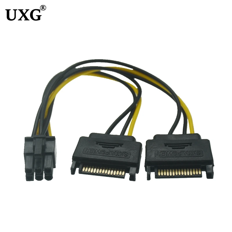 SATA Dual 15Pin M to Graphics card PCI-e PCIE 8 (6+2) Pin F Video Card Power Supply Cable 8pin to Sata Y Splitter Adapter 18AWG