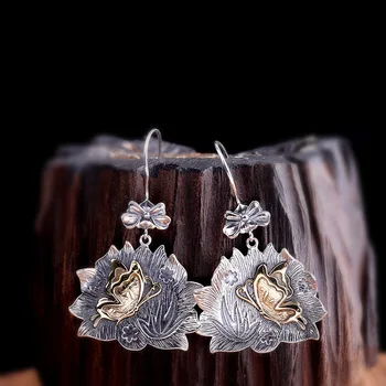 

manufacturer direct sales of silver 925 Sterling Silver Jewelry New Women's exaggerated lotus Butterfly Earrings
