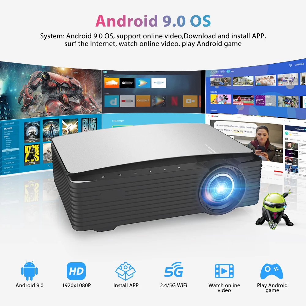 풀 HD 네이티브 1080P LED 프로젝터, 안드로이드 스마트폰 비머, 3D 홈 비디오 시어터, 와이파이, YG650, YG620, K25, 2K, 4K, 5G