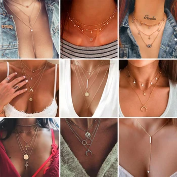 New Bohemian Multilayer Cross Gold Pendant Necklace For Women Punk Letter Choker Necklaces 2020 Fashion Words Jewelry Party Gift