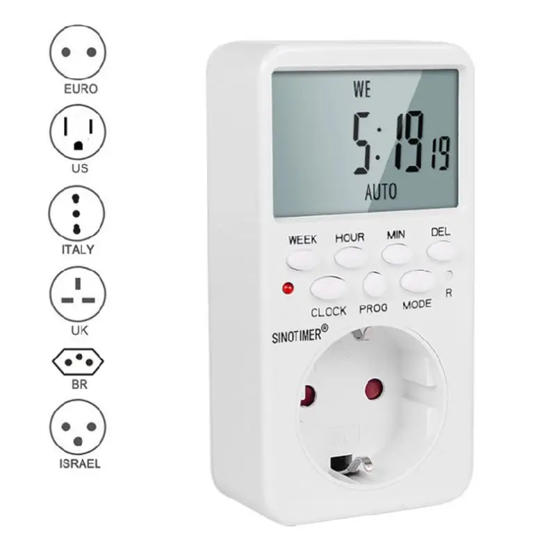 Электронный цифровой таймер разъем AC230V реле времени программируемый EU/US/UK/FR/BR/IT