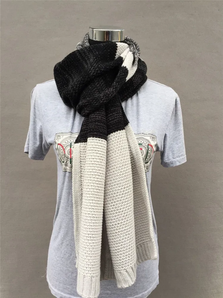 Winter Knit Patchwork Men's Scarf Shawl Fashion Student Couple Wraps Scarves Long Thick Knit Male Tippet Wool Warm Scarf Man