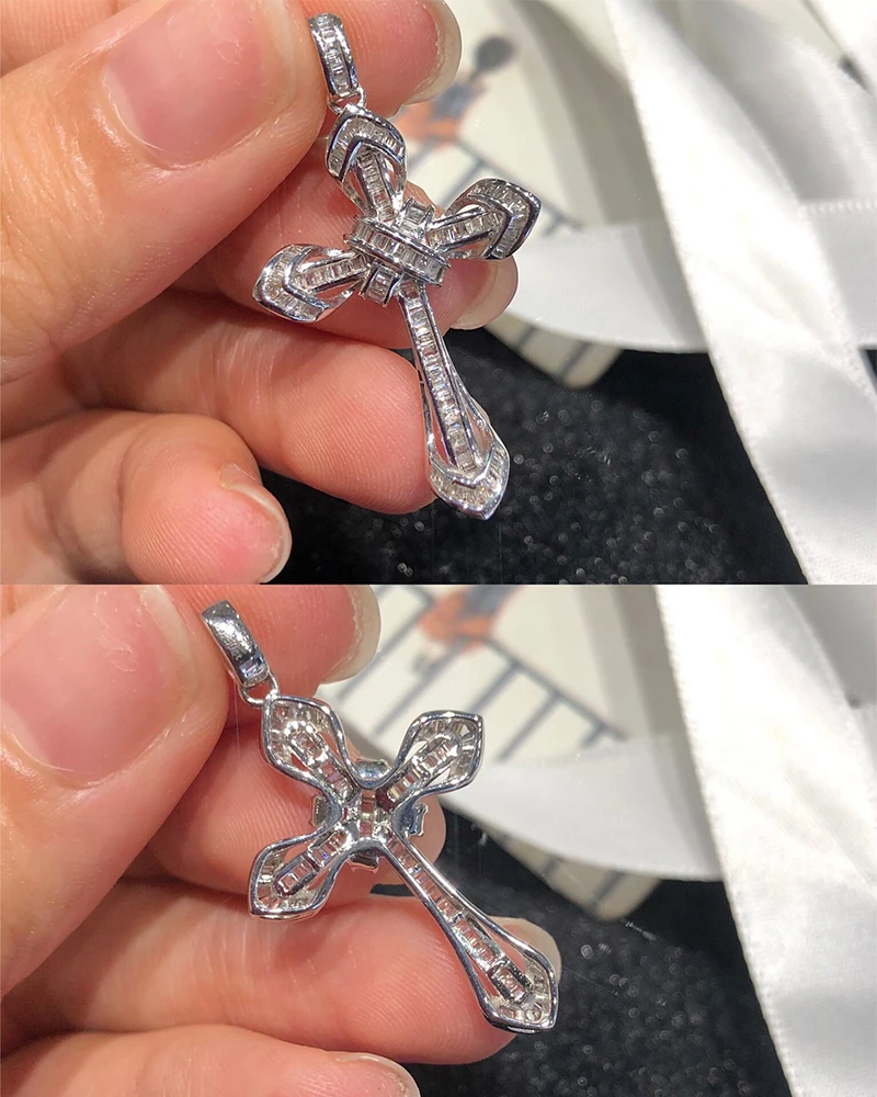 LUOWEND 100% Solid 18K White Gold Pendant Necklace Real Natural Diamond Necklace Christianity Birthday Gift Classic Cross Shape