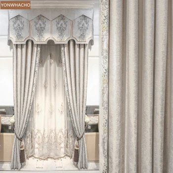 

Custom curtains high quality luxury American chenille bedroom window thick cloth blackout curtain valance tulle panel B888