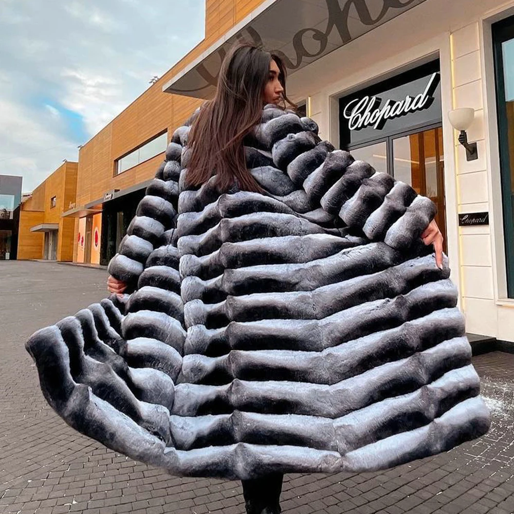 Winter New Real Fur Coat Women 2021 High Quality Women Full Pelt Genuine Rex Rabbit Fur Coat Lapel Collar Thick Warm Fur Outwear