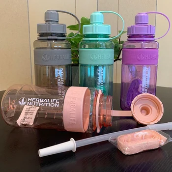 

4 Color 1000ml Herbalife Nutrition Food grade Plastic sports drink straw water bottle with lid scale mark