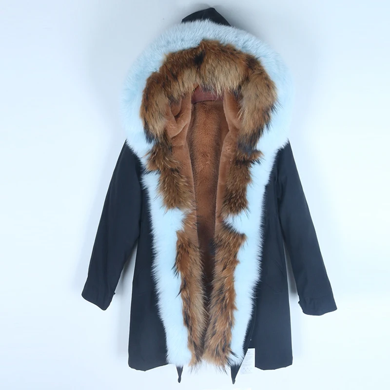 3 black coat Женская одежда с воротником из натурального Лисьего меха, верхняя одежда с капюшоном, пальто с искусственным мехом, длинное повседневное пальто, Толстая теплая зимняя куртка - Цвет: 3 black coat