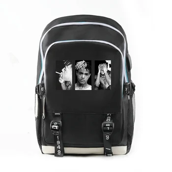 

1XXXTentacion Canvas Print Bag with USB Charging Port Functional Backpack Teenager School Style Stretch Buckle Canvas Backpacks