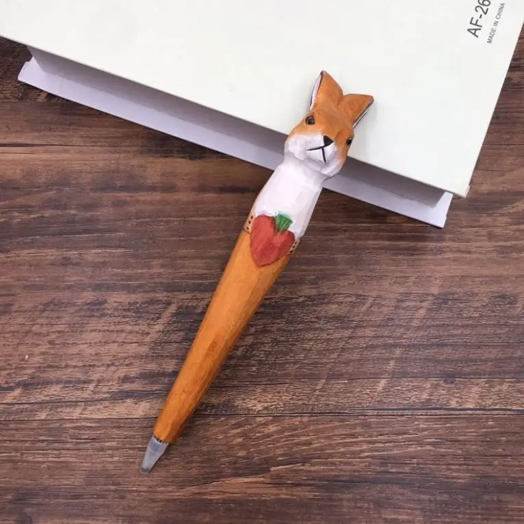 2pcsCreative Cartoon Carving Animal Wood Gel Pen,Lovely Originality Gift For Children Stationery,School Office Supplie,gel pens personalized