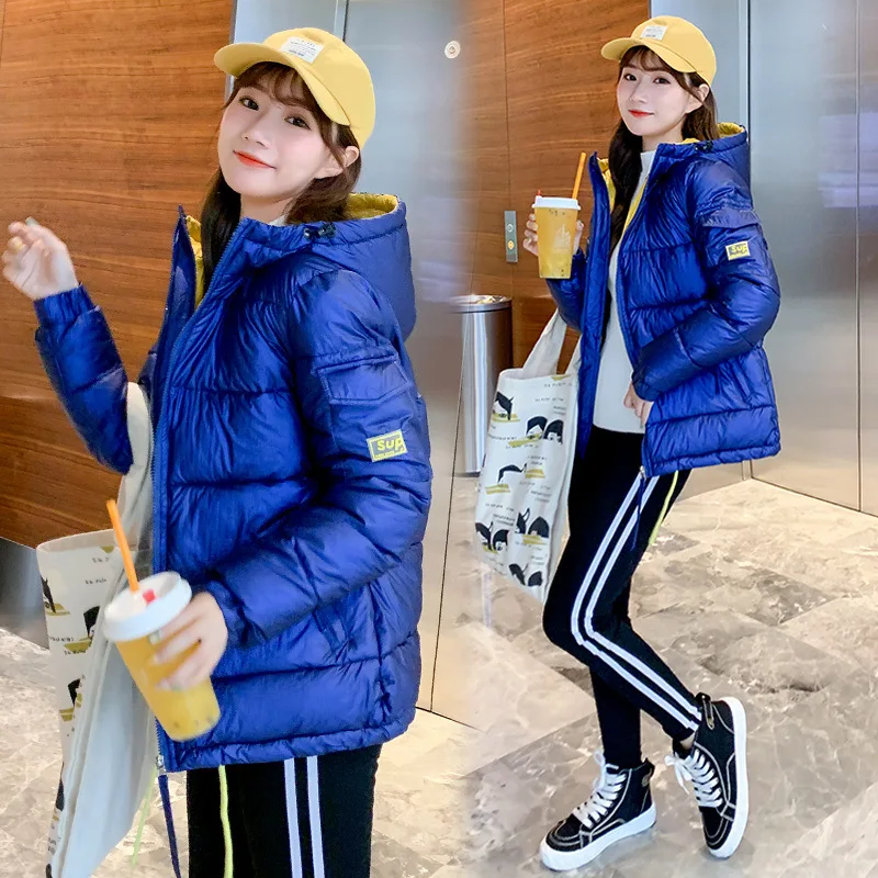

2019 New Style down Jacket Cotton-padded Clothes Short Students Mixed Colors Hong Kong Style Waterproof Bright Surface Coat Wome