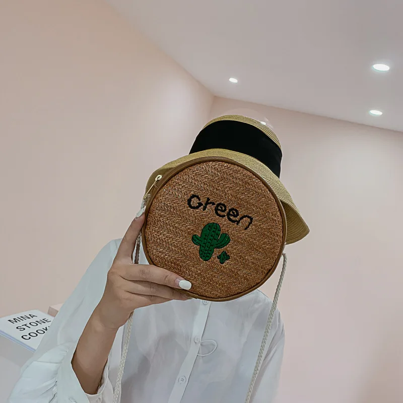 

2019 Summer New Style WOMEN'S Bag Straw Small round Bag Korean-style Versatile Simple Shoulder WOMEN'S Bag Straw Bag