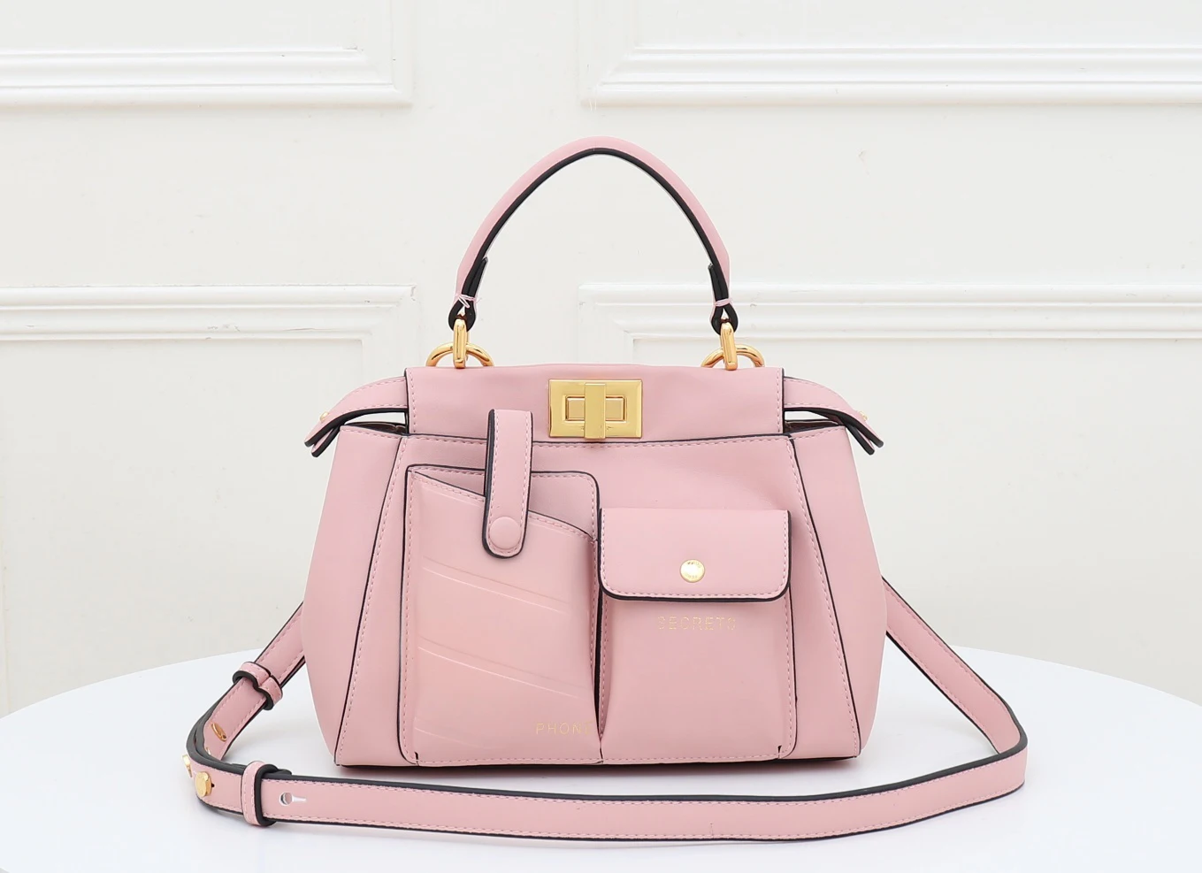 pink Genuine Leather Vintage Pleat Stitching Shoulder Bag Women High Quality Catwalk Show Fashion Two Pocket Designer Handbag Purse - Цвет: pink