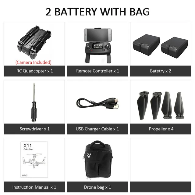 2 Battery with bag Подлинный авторизованный Квадрокоптер jjjjrc X11 5G wifi FPV с 2K камерой gps 20 минут время полета Складной Дистанционный Дрон светодиодный мигающий - Цвет: 2 Battery with bag