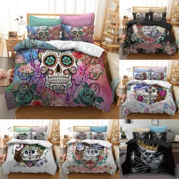 

Skull Floral Queen Bedding Set Luxury 3D Printed Black Duvet Cover Set King 3Pcs Home Textiles Comforter Bedding Sets Bedclothes