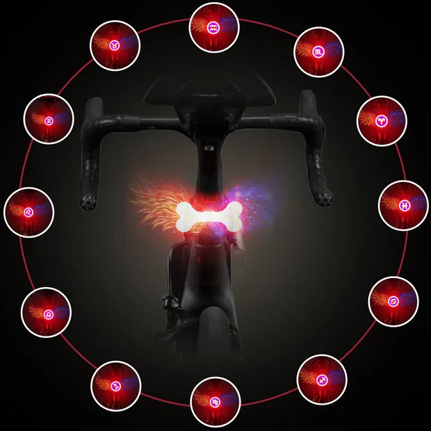 12 Constellation USB Charging Bicycle Lights Plastic Aluminum Alloy Waterproof Bike Taillight Bicycle Accessories
